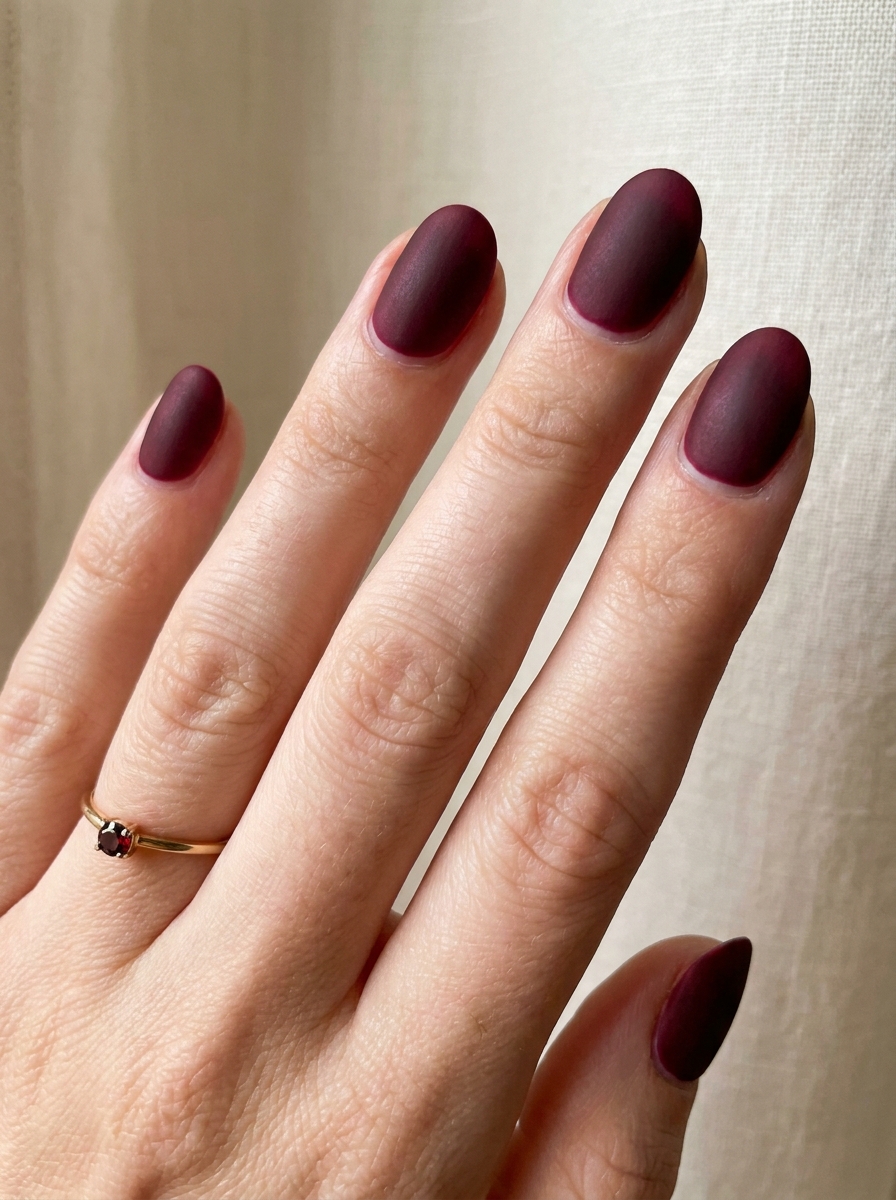 Matte Burgundy Short Nails als Matte Nägel Ideen Inspiration 2026